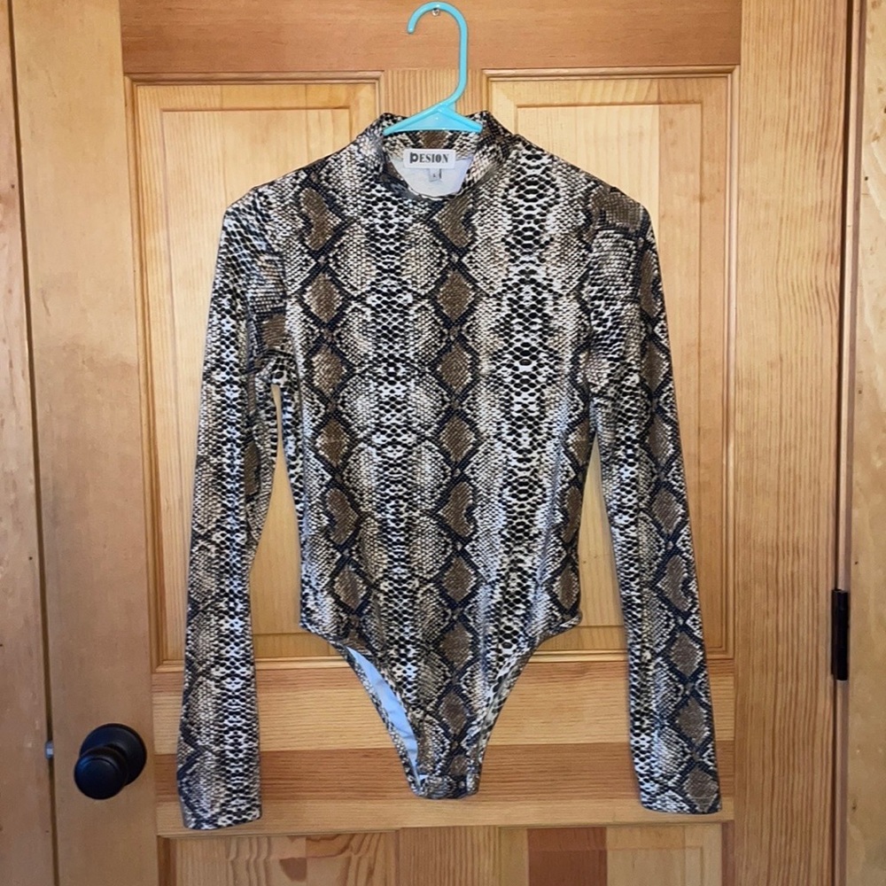 Faux snakeskin long sleeve bodysuit